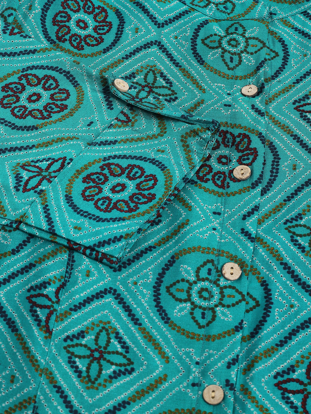 Women's Turquoise Blue Printed Muslin Fold Sleeve top