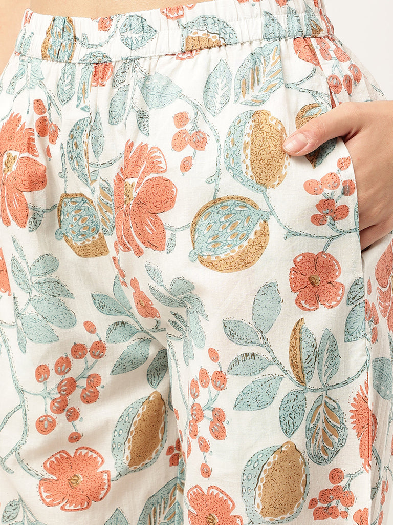 Women's Floral Printed Cotton Tunic With Trousers