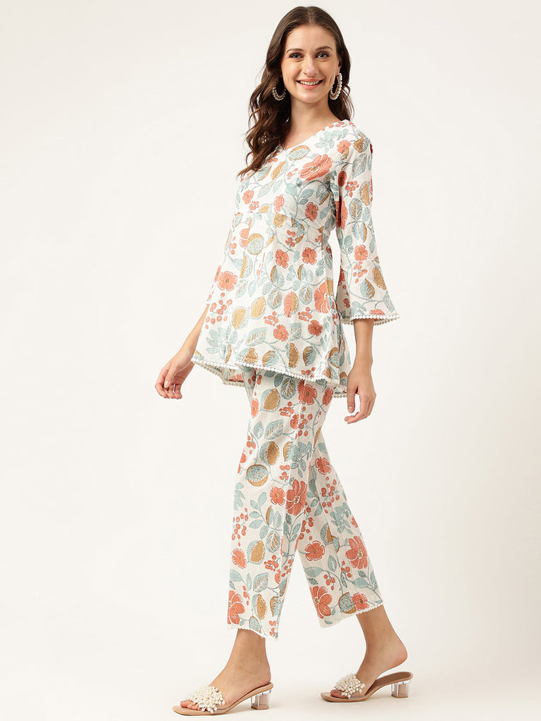 Women's Floral Printed Cotton Tunic With Trousers