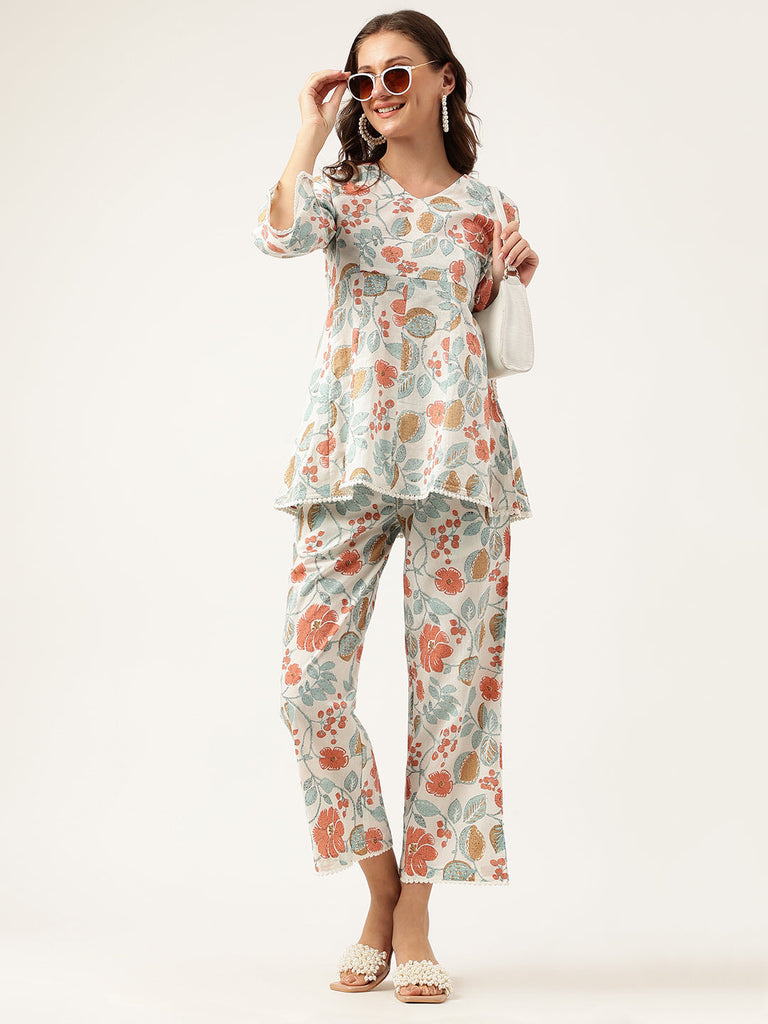 Women's Floral Printed Cotton Tunic With Trousers