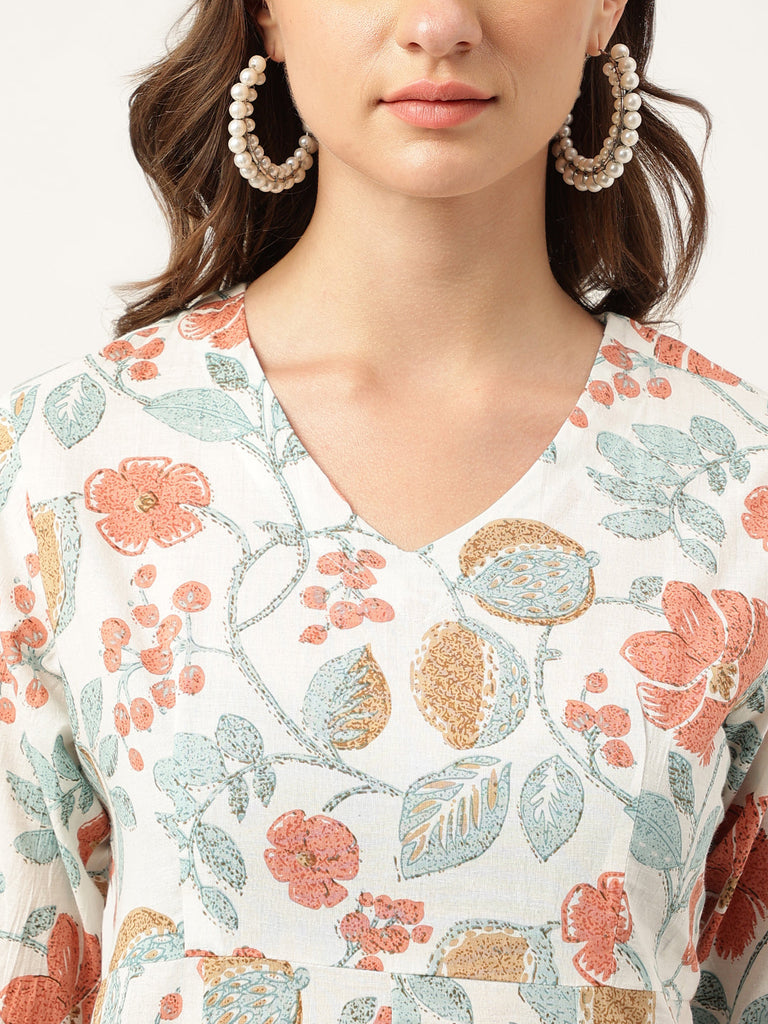 Women's Floral Printed Cotton Tunic With Trousers