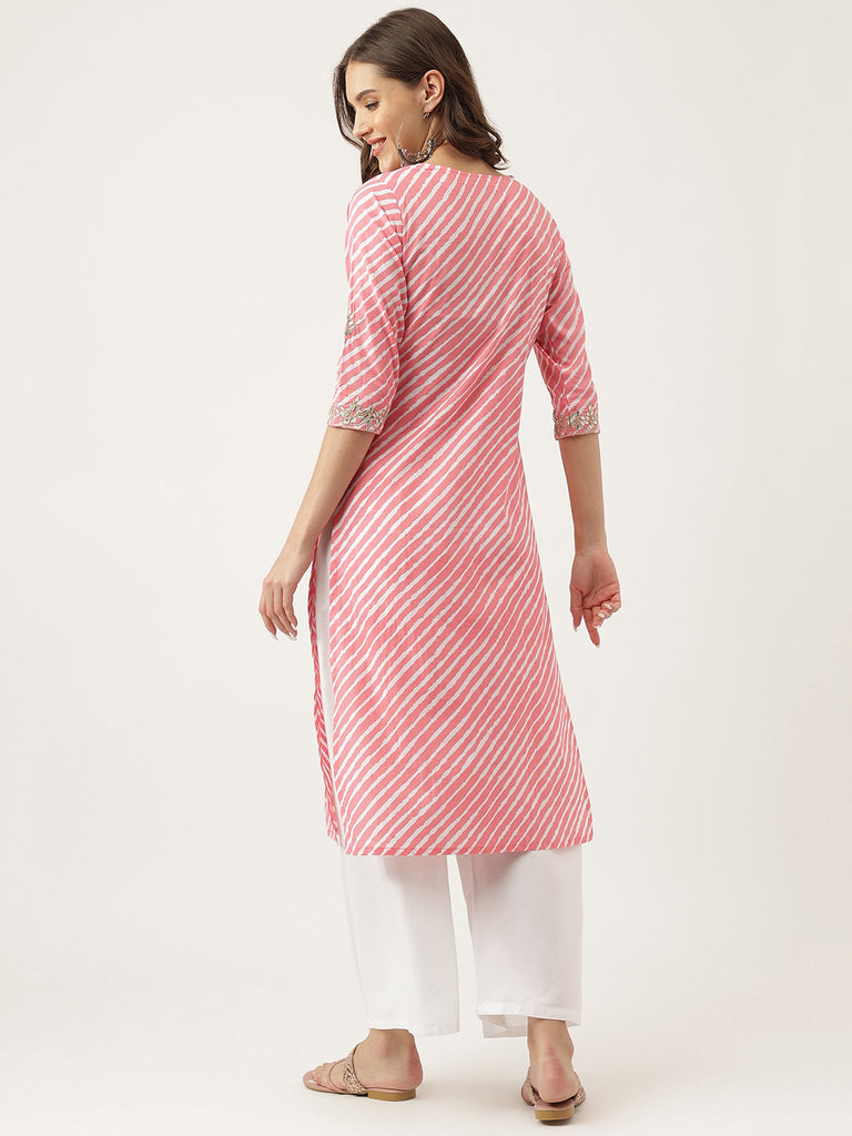 Women's Stripe Print with Gota work cotton Straight Kurta