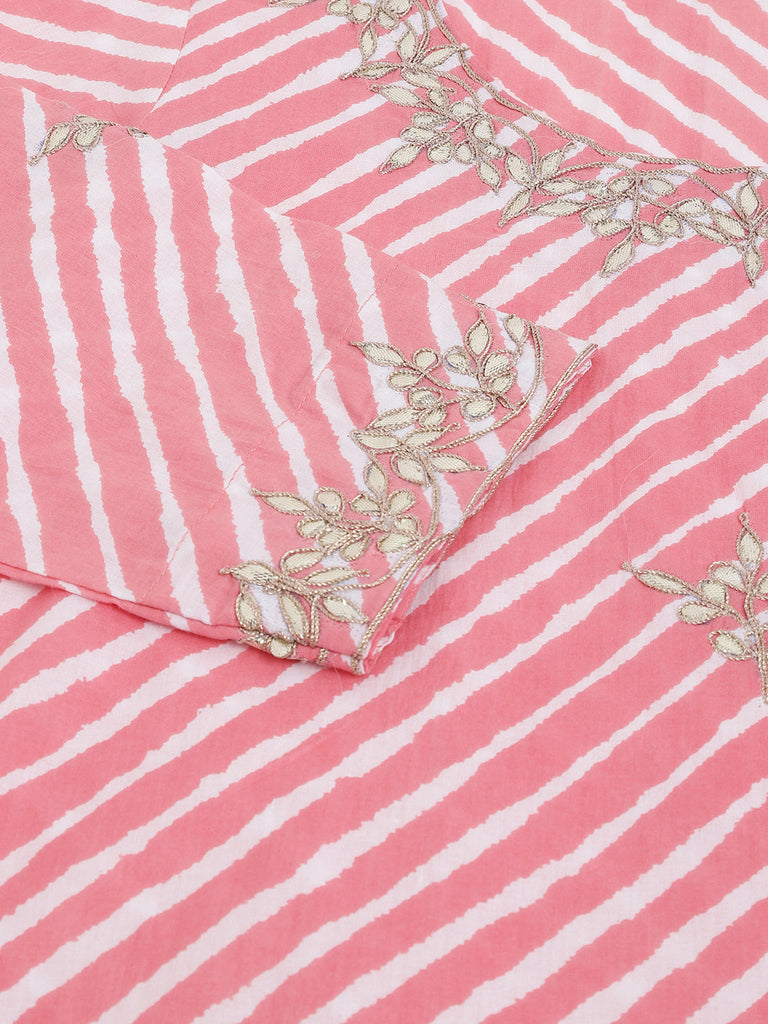 Women's Stripe Print with Gota work cotton Straight Kurta