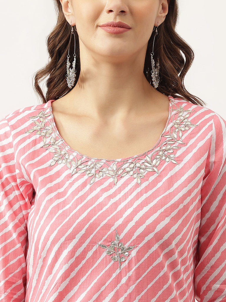 Women's Stripe Print with Gota work cotton Straight Kurta