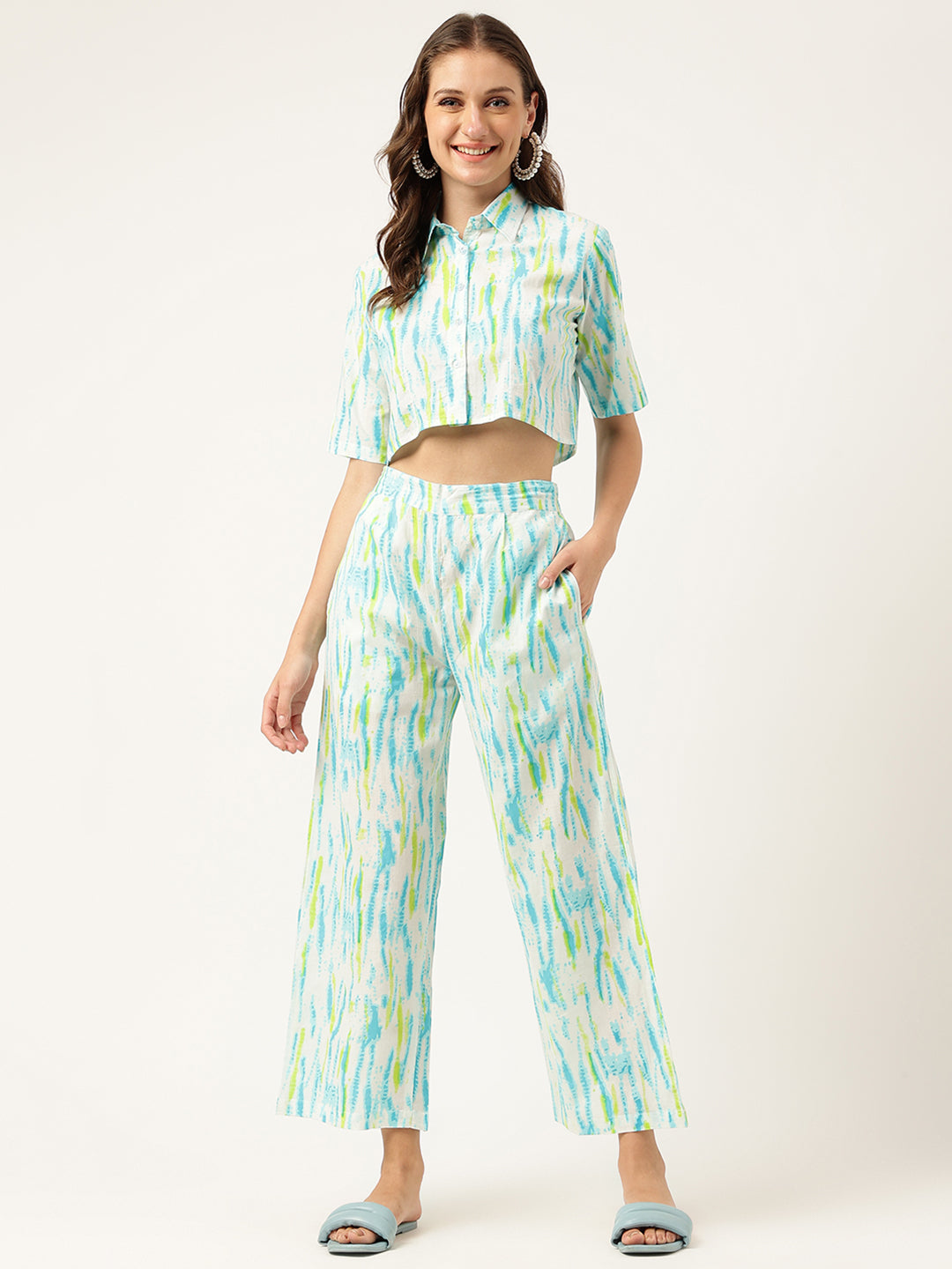 Women's Tie And Dye Pure Cotton Shirt With Trousers - Taantav