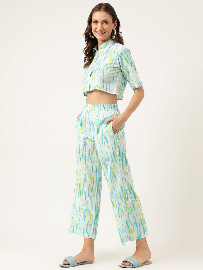 Women's Tie And Dye Cotton Shirt With Trousers