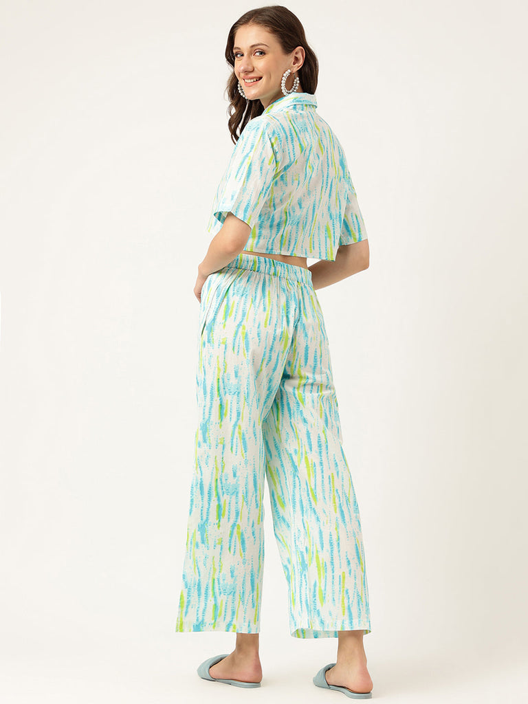 Women's Tie And Dye Cotton Shirt With Trousers
