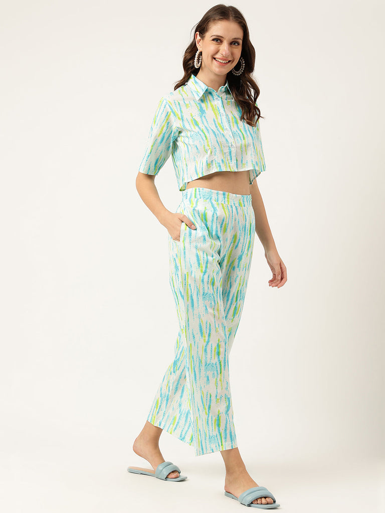 Women's Tie And Dye Cotton Shirt With Trousers
