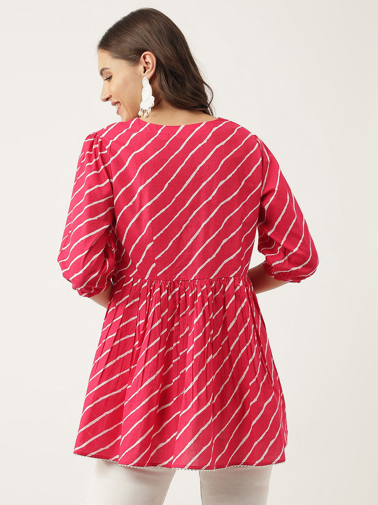 Women's Leheriya Rayon Pink Regular Top