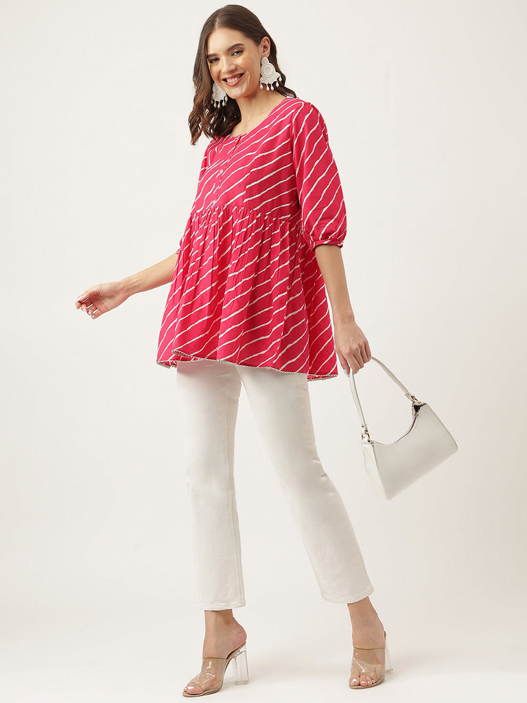 Women's Leheriya Rayon Pink Regular Top