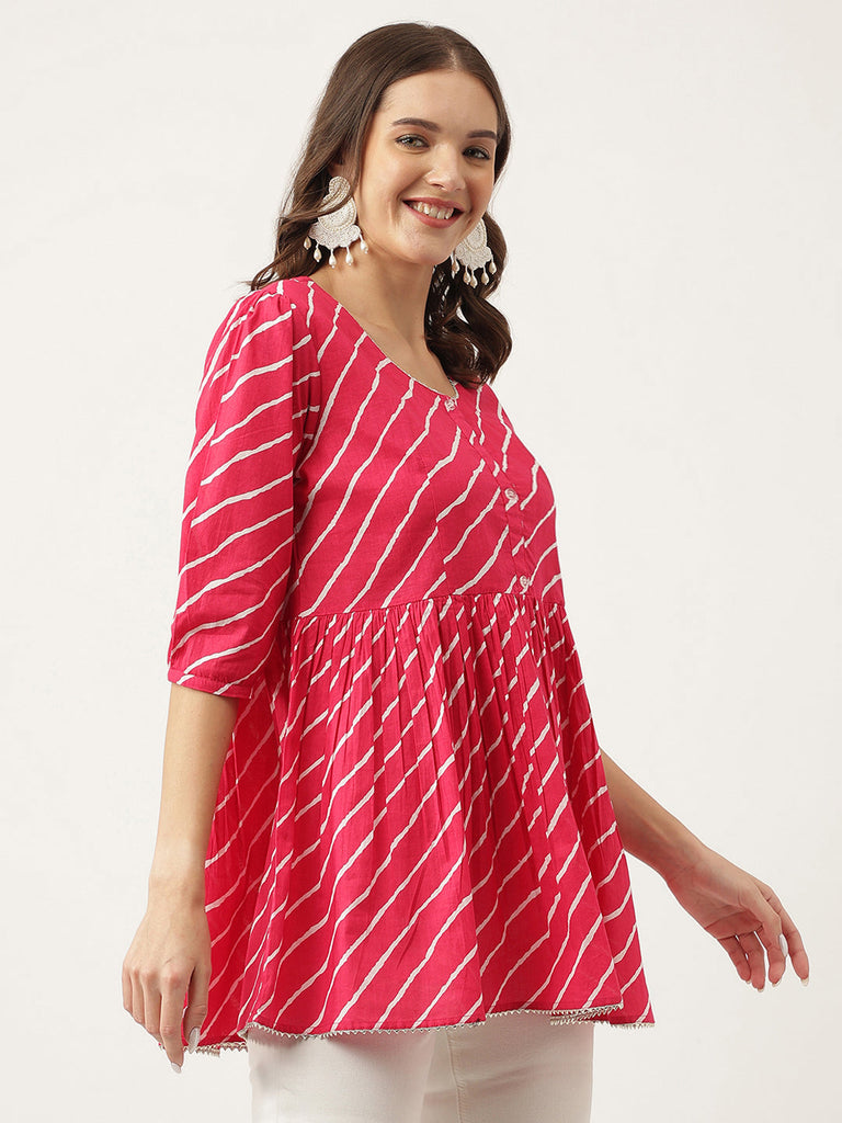 Women's Leheriya Rayon Pink Regular Top