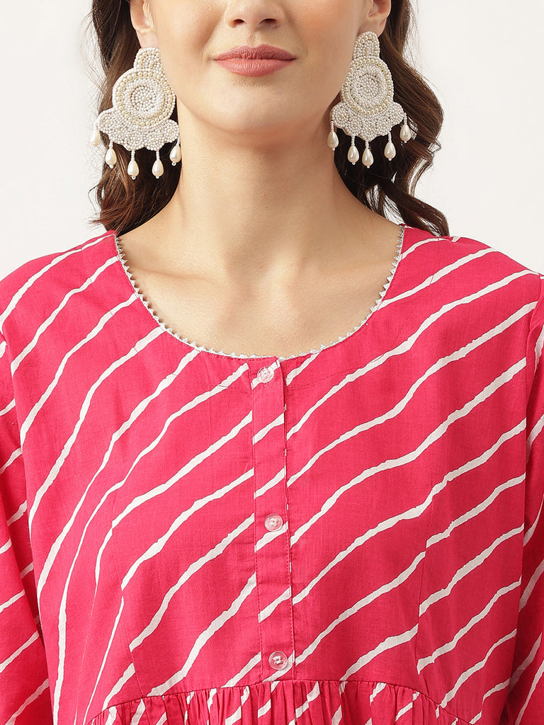 Women's Leheriya Rayon Pink Regular Top