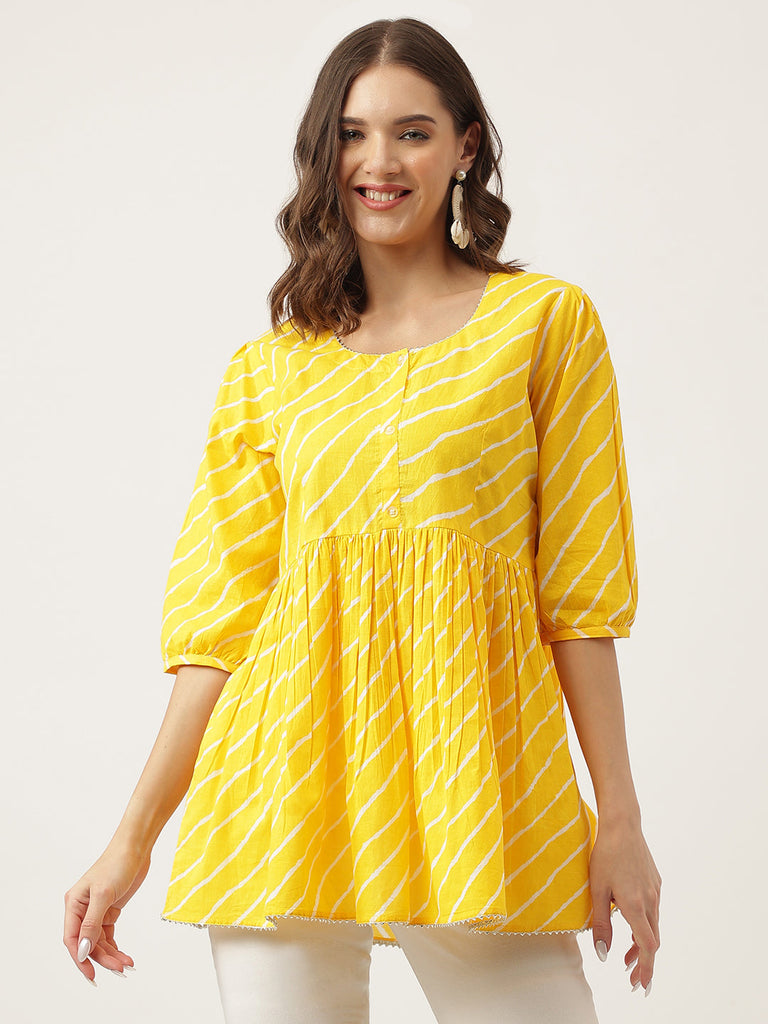 Women's Leheriya Rayon Yellow Regular Top