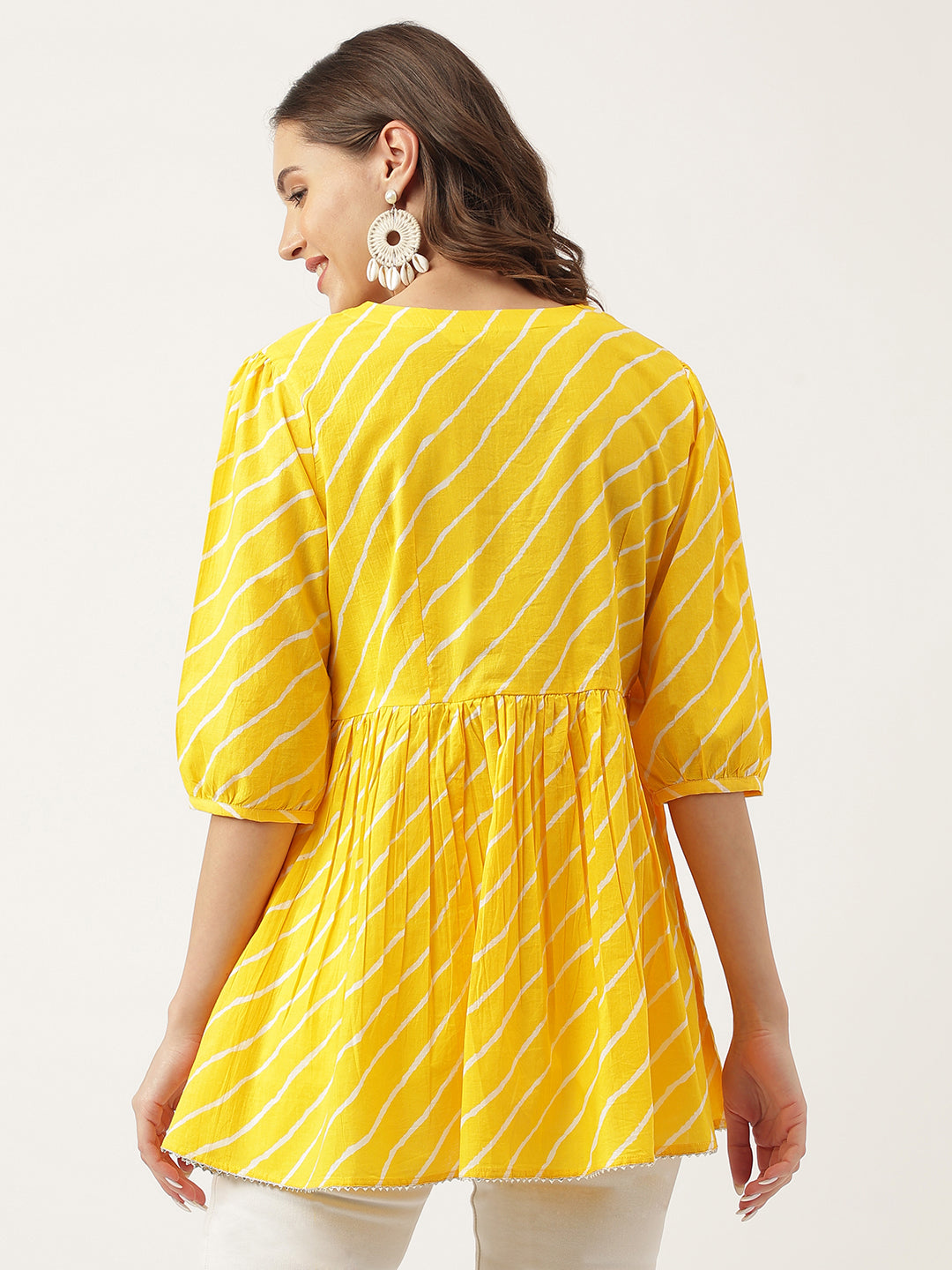 Women's Leheriya Rayon Yellow Regular Top - Taantav