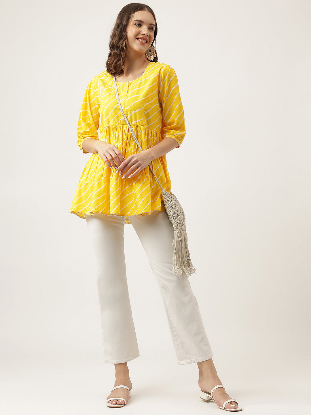 Women's Leheriya Rayon Yellow Regular Top - Taantav