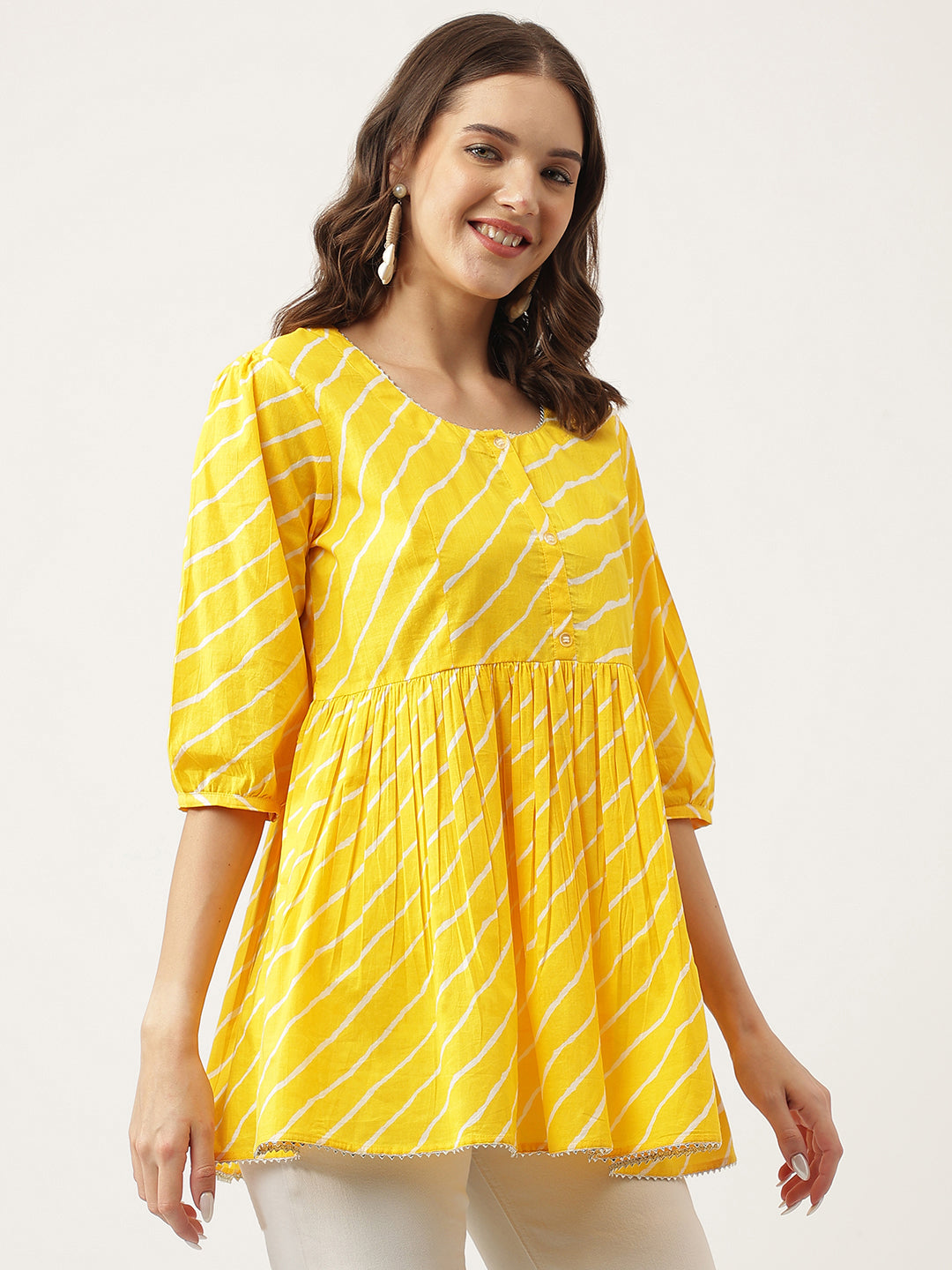 Women's Leheriya Rayon Yellow Regular Top - Taantav