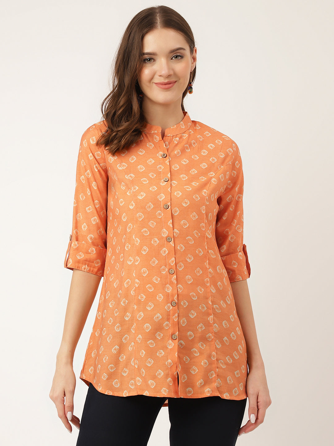 Women's Mustard Printed Chanderi Silk Regular Top