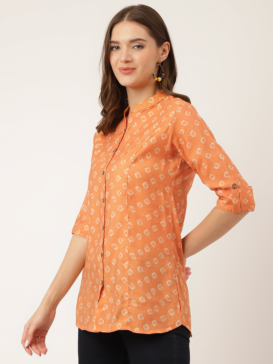 Women's Mustard Printed Chanderi Silk Regular Top - Taantav