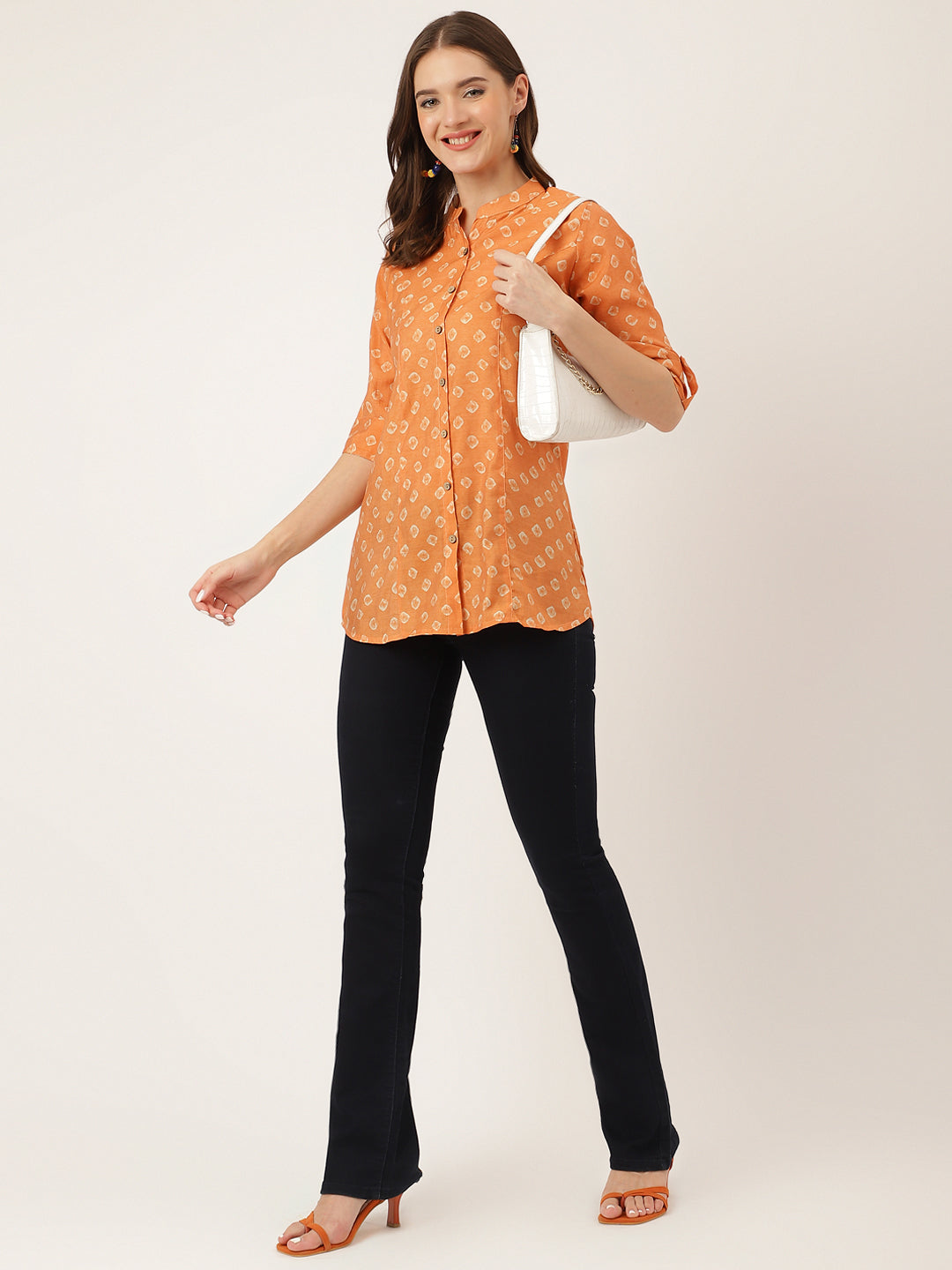 Women's Mustard Printed Chanderi Silk Regular Top