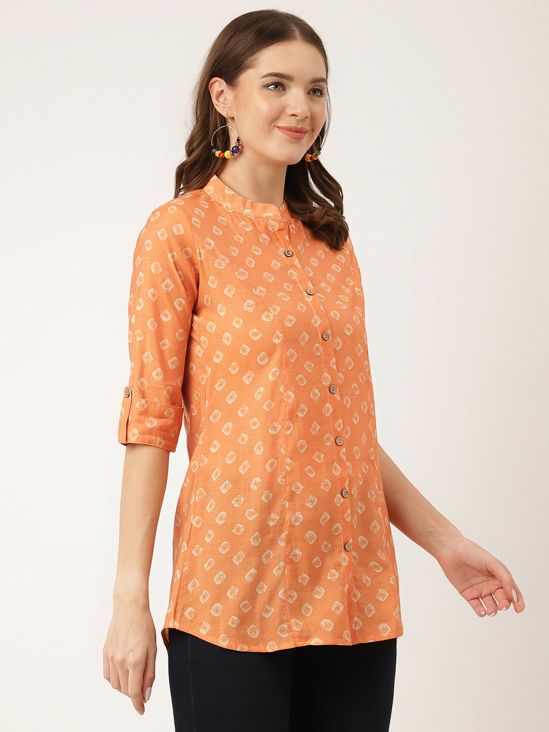 Women's Mustard Printed Chanderi Silk Regular Top - Taantav