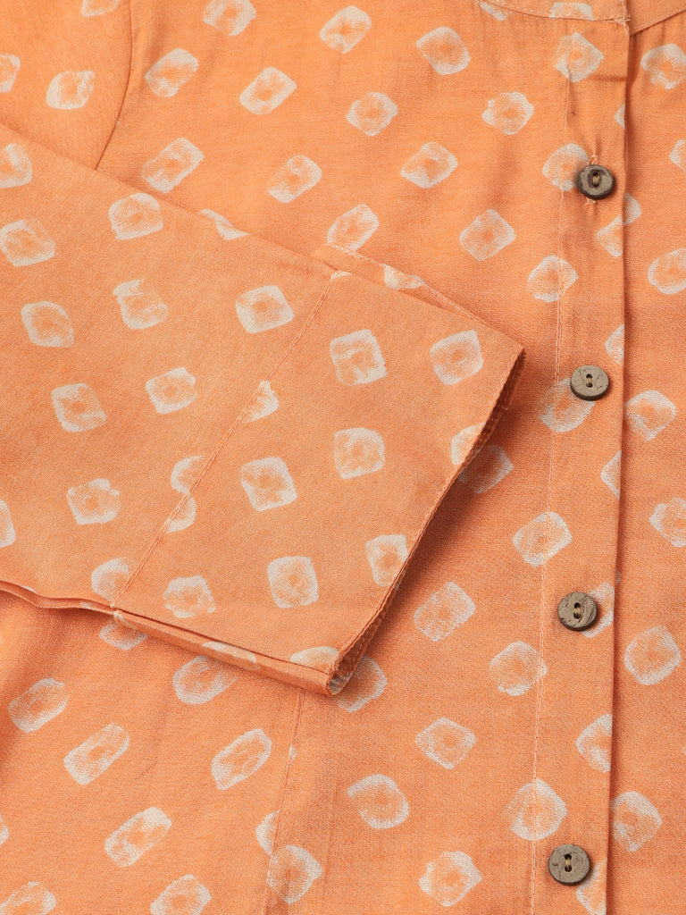 Women's Mustard Printed Chanderi Silk Regular Top