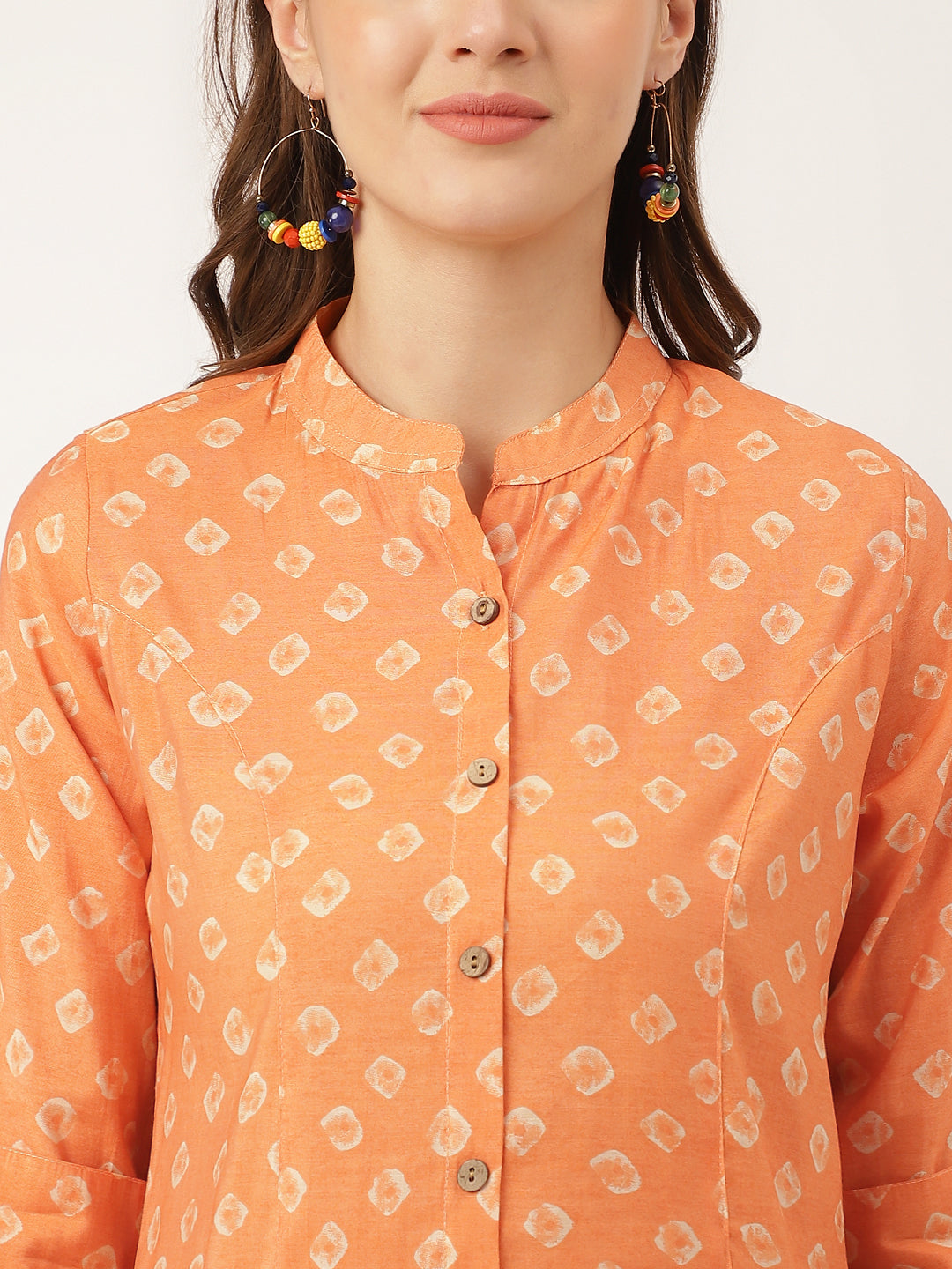 Women's Mustard Printed Chanderi Silk Regular Top - Taantav