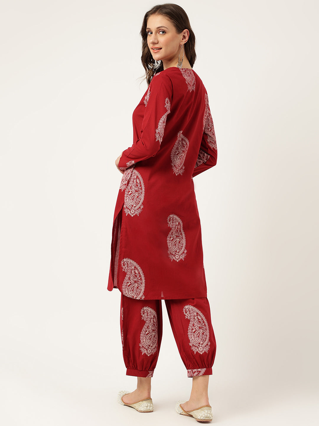 Women's Maroon Paisley Print Cotton Co-ord Set - Taantav