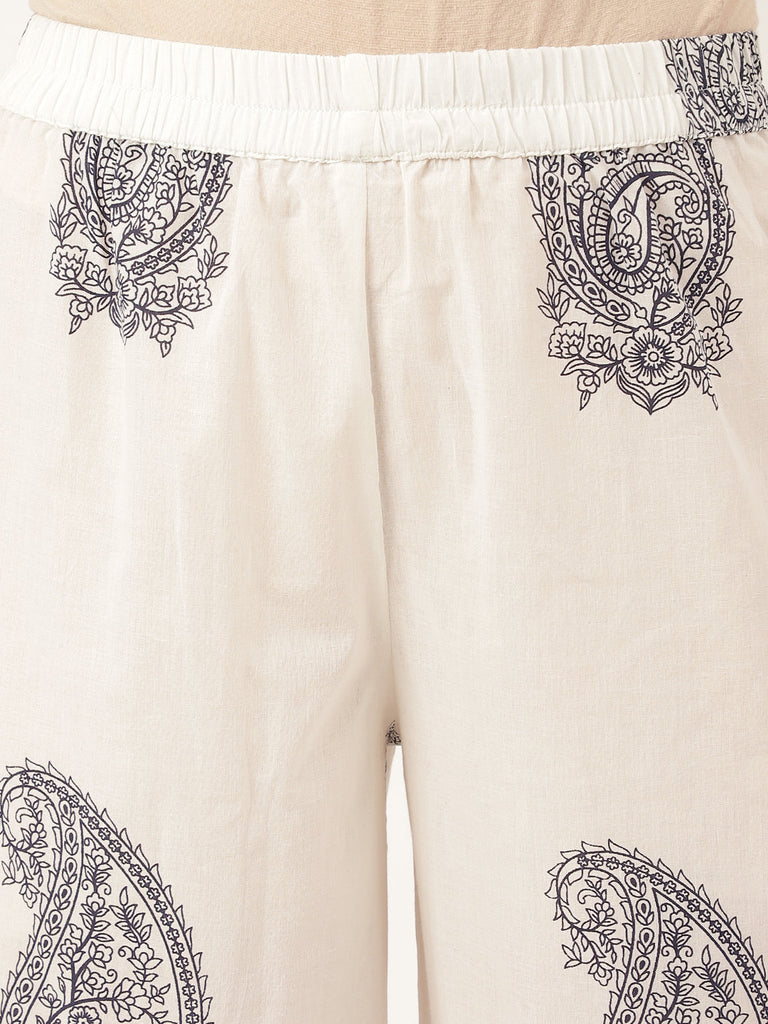 Women's White Paisley Print Cotton Co-ord Set