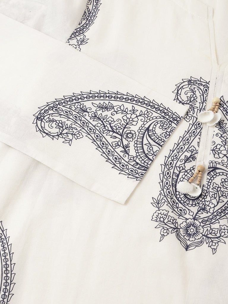 Women's White Paisley Print Cotton Co-ord Set