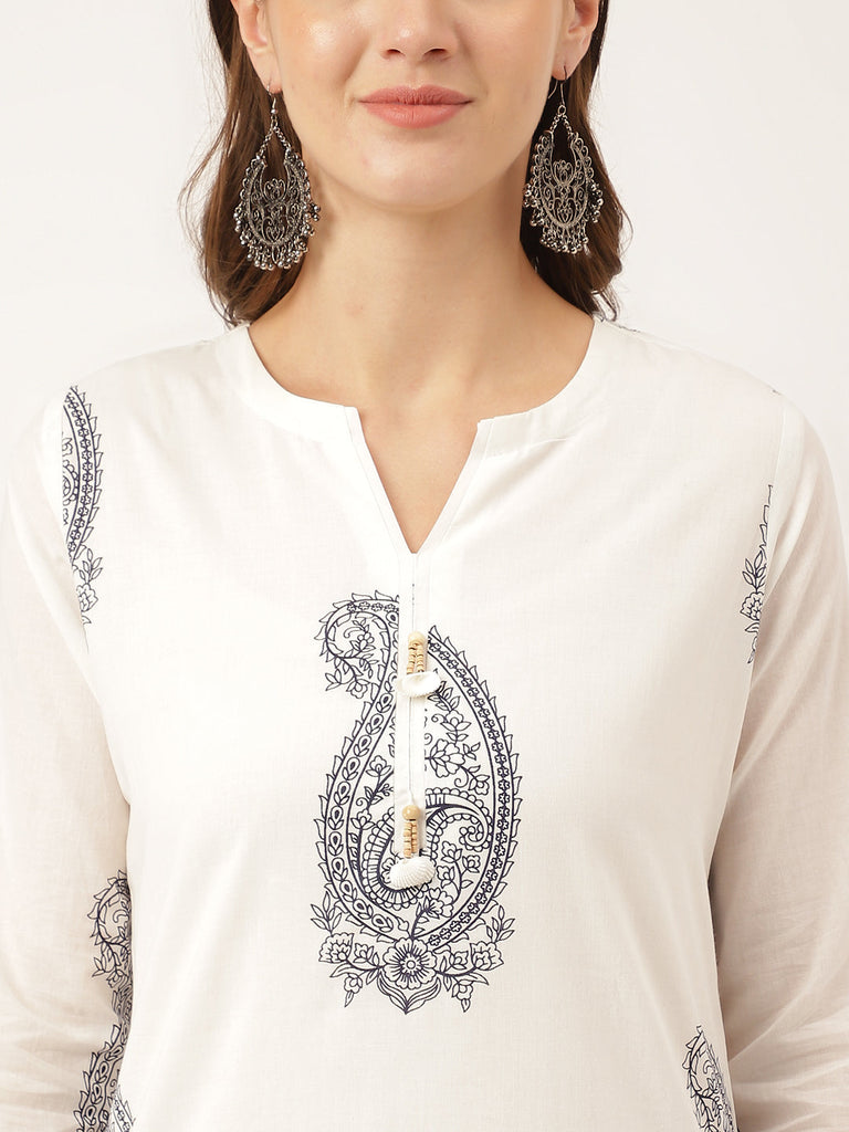 Women's White Paisley Print Cotton Co-ord Set