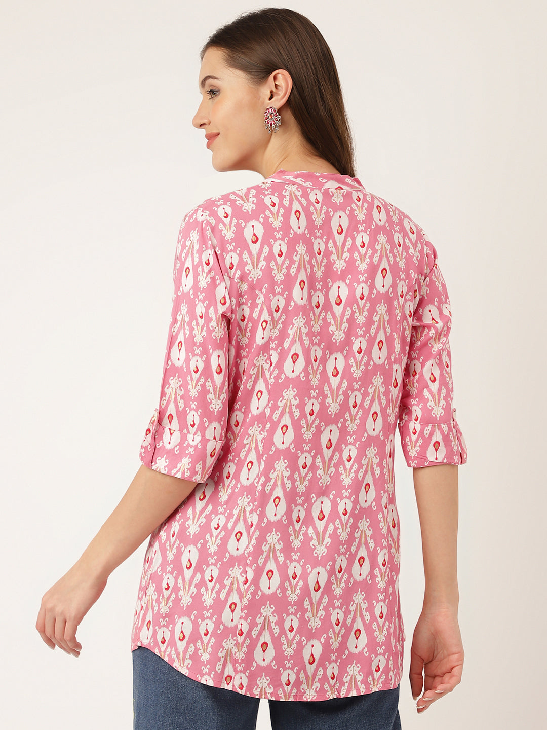 Women's Pink Floral Print Rayon Regular Top - Taantav