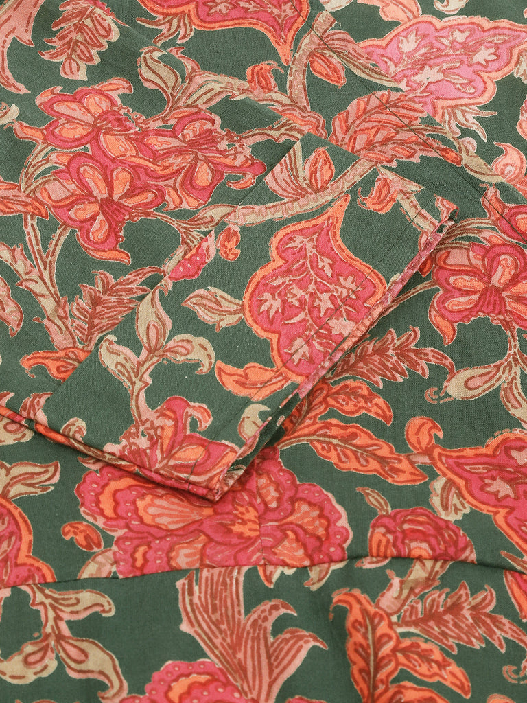 Women's Grey Pink Floral Printed Cotton Fit & Flare Dress
