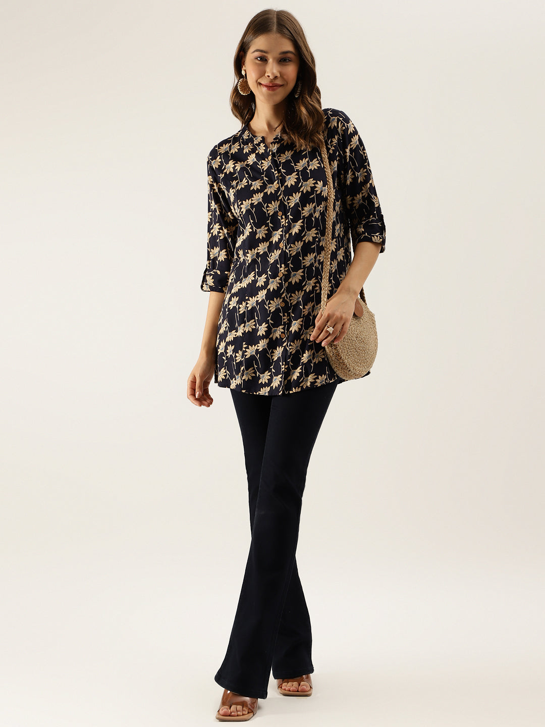 Women's Floral Printed Rayon Shirt type Top for Women - Taantav