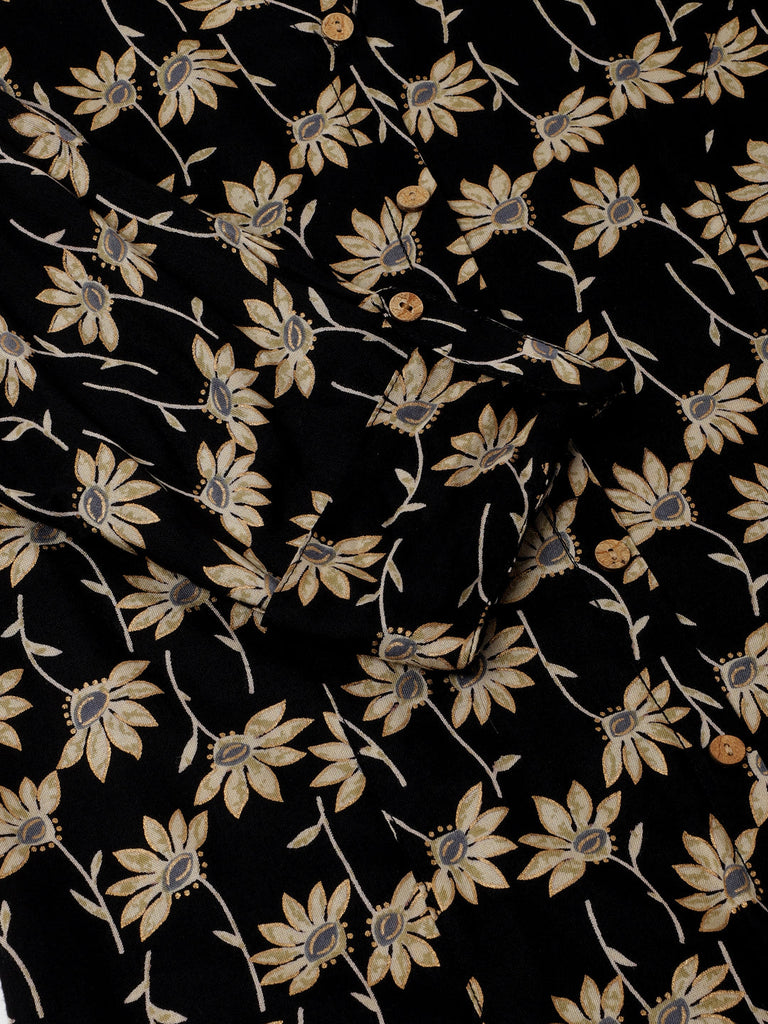 Women's Black Floral Printed Rayon Shirt type Top for Women