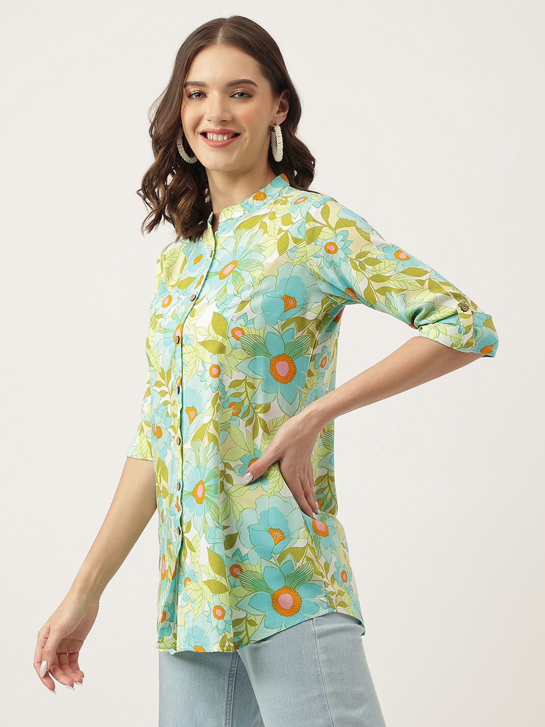 Women's Floral Printed Rayon Regular Top - Taantav