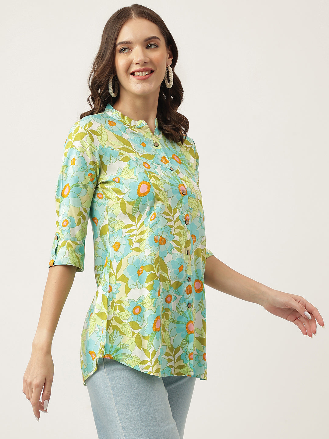 Women's Floral Printed Rayon Regular Top - Taantav