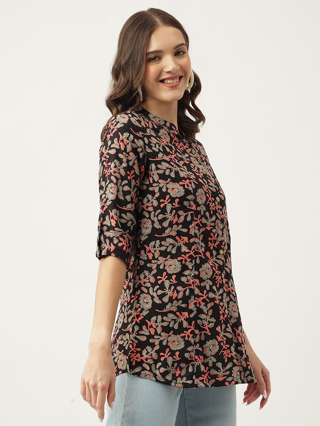 Women's Floral Printed Rayon Regular Top - Taantav