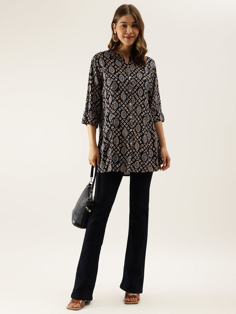 Women's Black Asymmetric Printed top