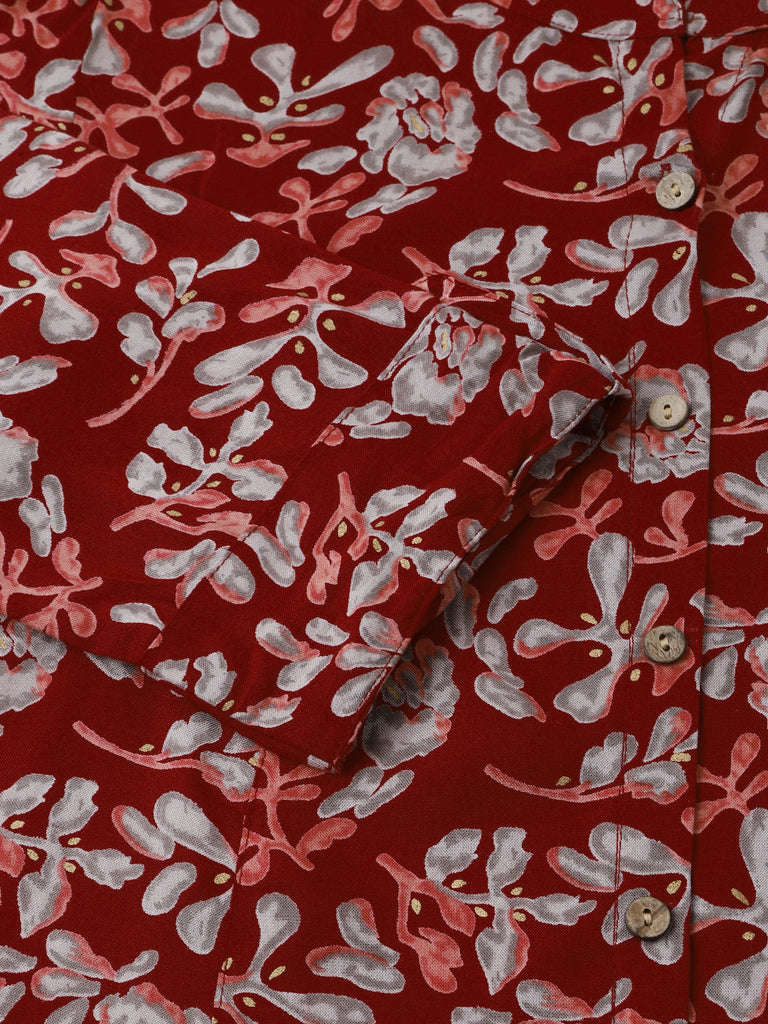 Women's Maroon Floral Print Rayon Regular Top