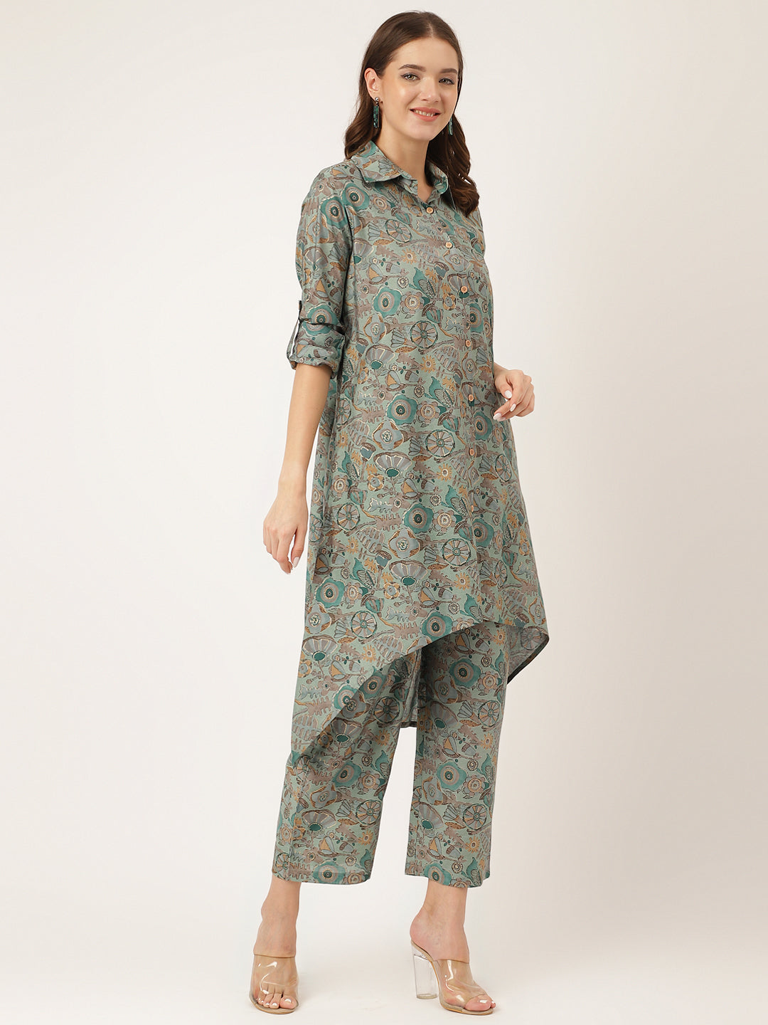 Women's Blue Foil Printed Chanderi Co-ord Set - Taantav