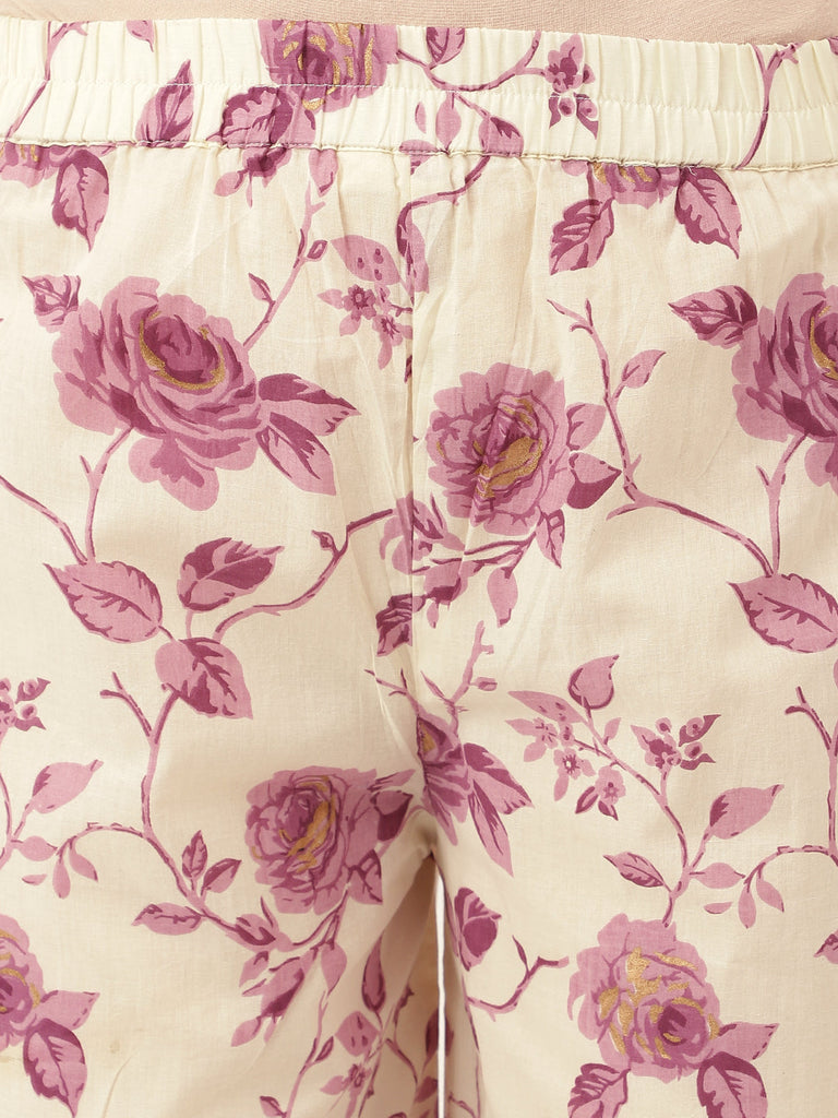 Women's Purple Floral Print Cotton Co-ord Set