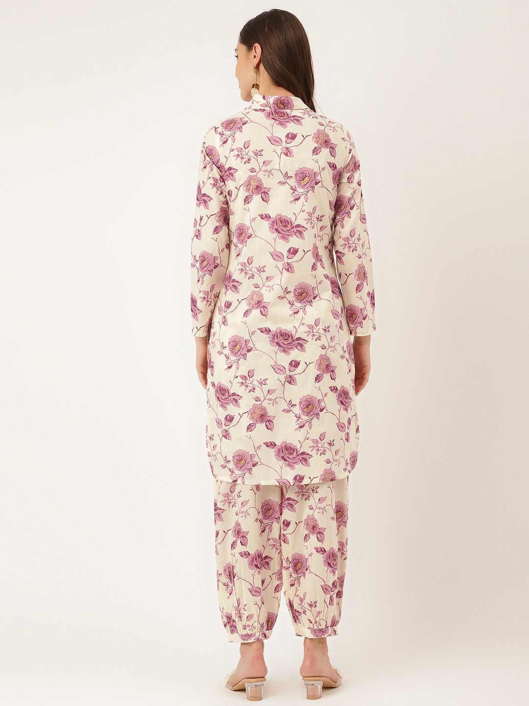 Women's Purple Floral Print Cotton Co-ord Set - Taantav