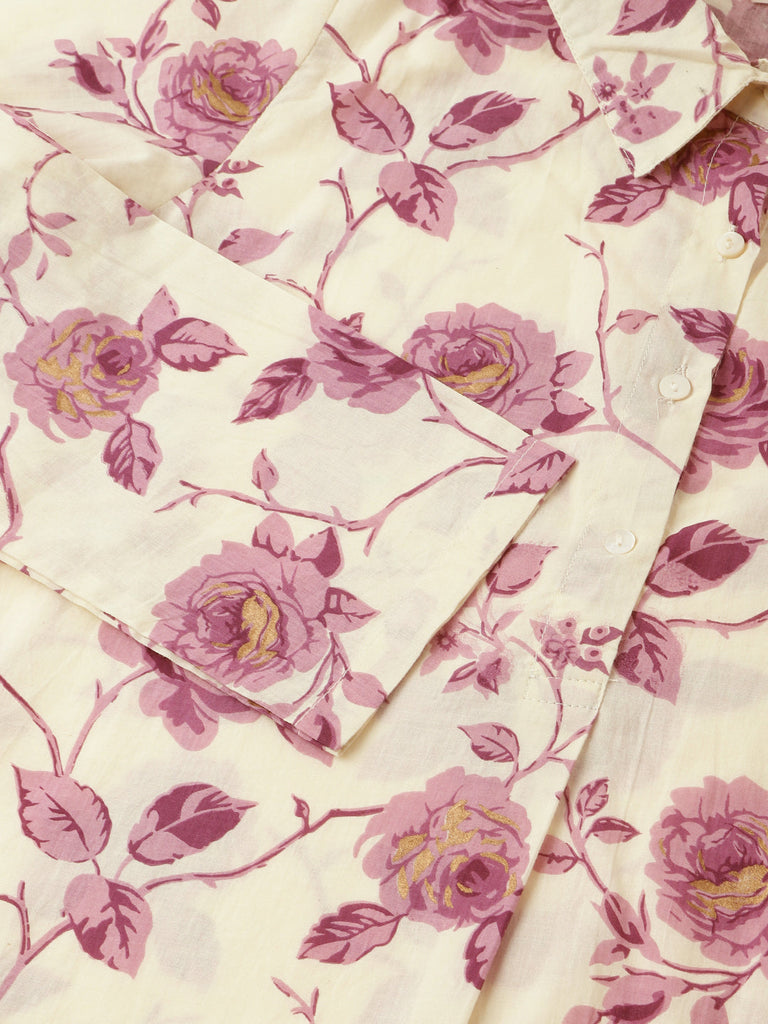 Women's Purple Floral Print Cotton Co-ord Set