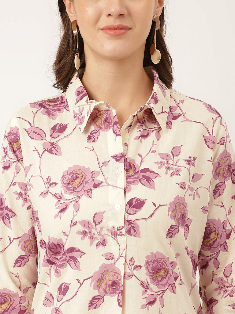 Women's Purple Floral Print Cotton Co-ord Set