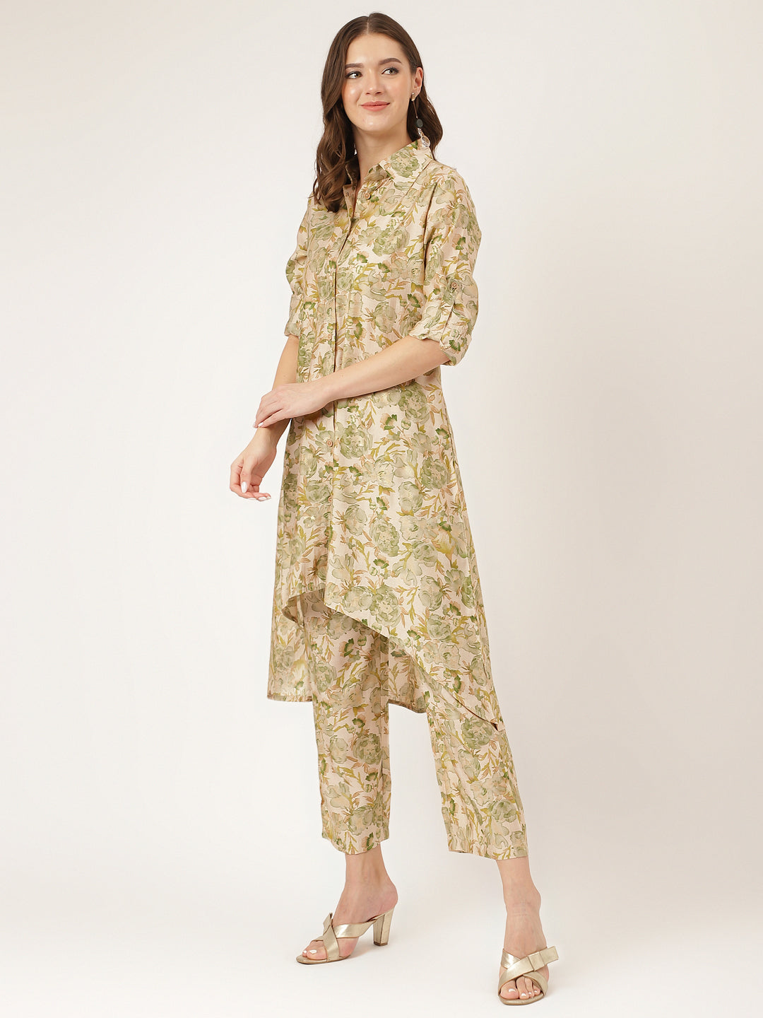 Women's Green Foil Printed Chanderi Co-ord Set - Taantav