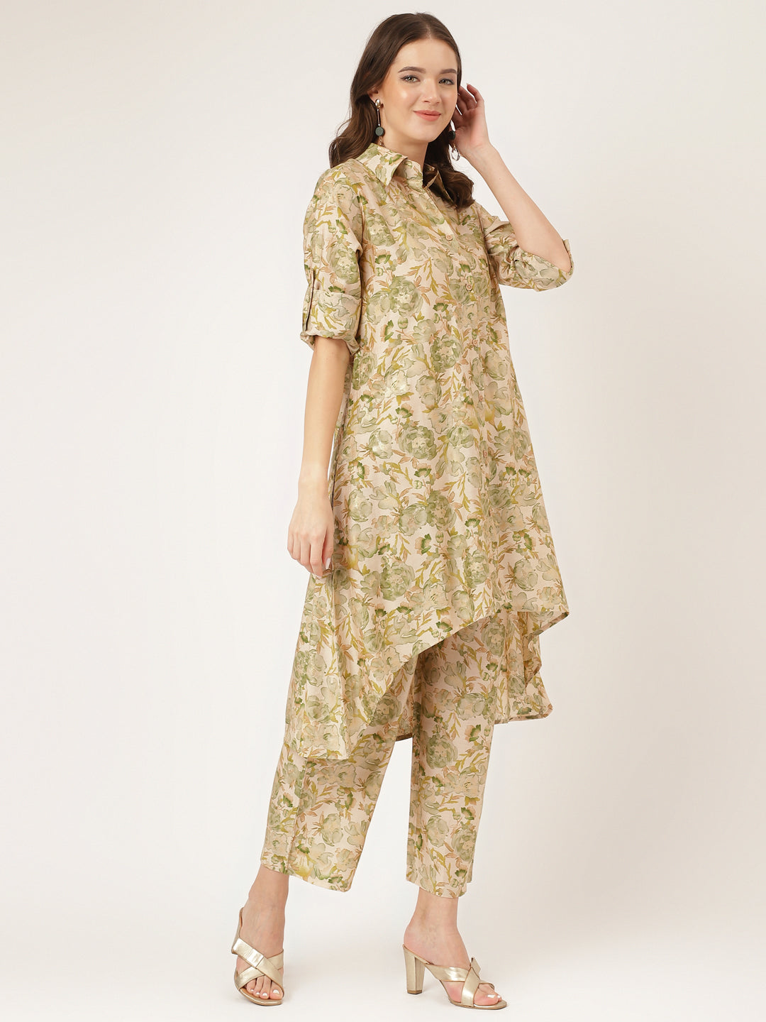 Women's Green Foil Printed Chanderi Co-ord Set - Taantav