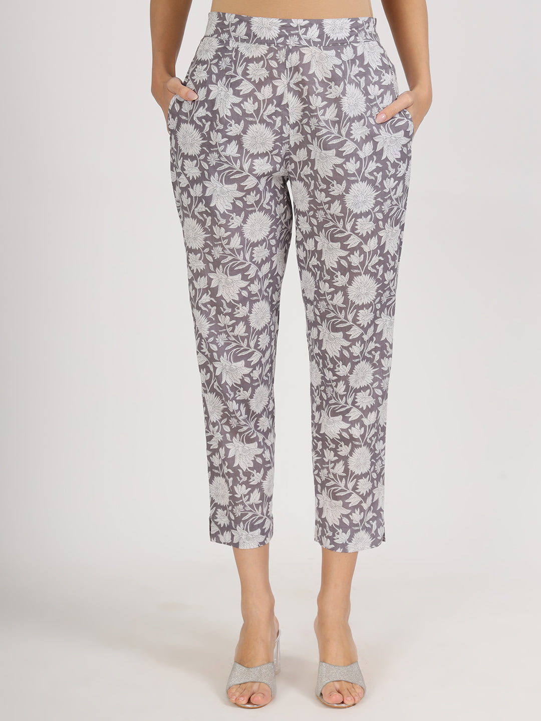 Women's Grey Floral Printed Cotton Co ord Set - Taantav