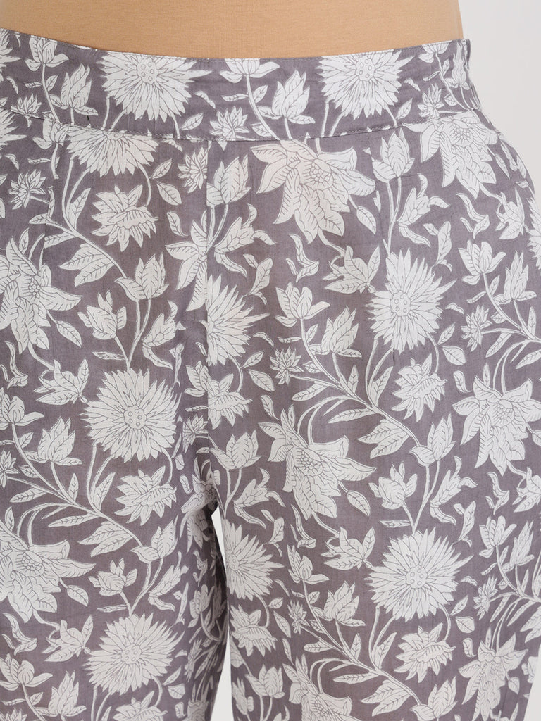 Women's Grey Floral Printed Cotton Co ord Set