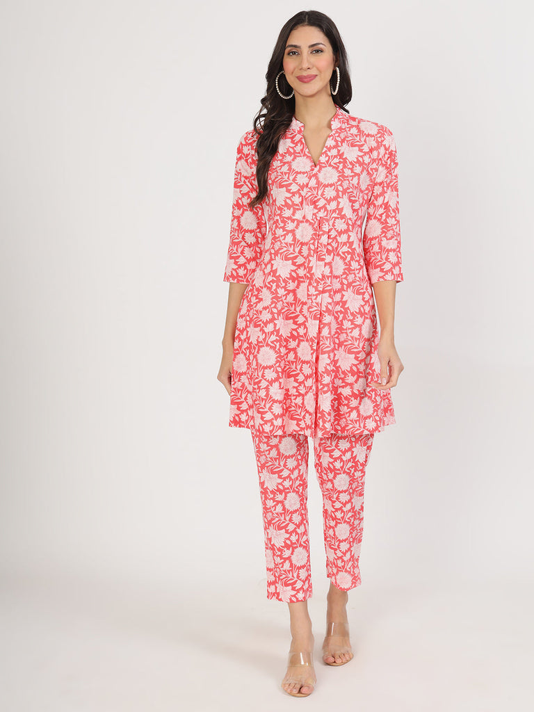 Women's Pink Floral Printed Cotton Co ord Set