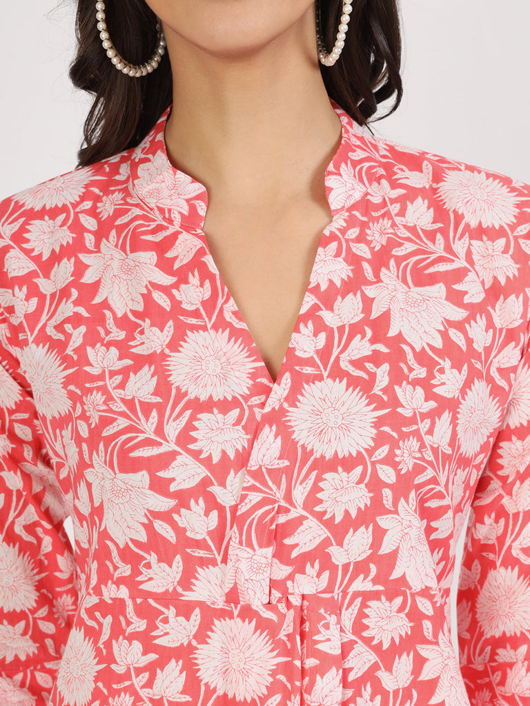 Women's Pink Floral Printed Cotton Co ord Set